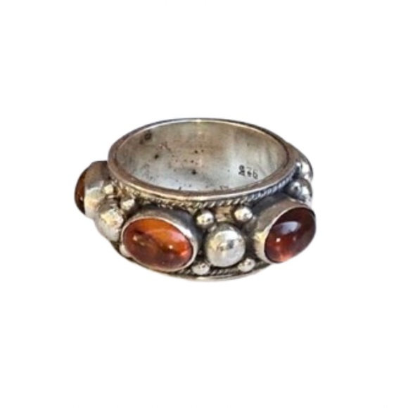 Vintage Sterling Silver Amber Cabochon Ring Sz 7-3/4 - Picture 8 of 12